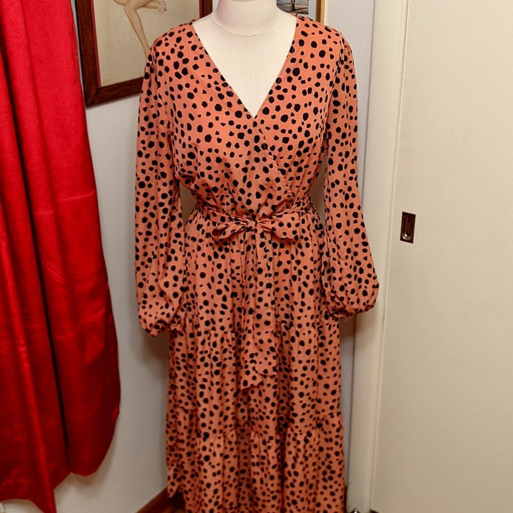 Polkadot Leopard Long Sleeve Dress